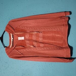 Maurices Mauve Lace Trim Long Sleeve Top